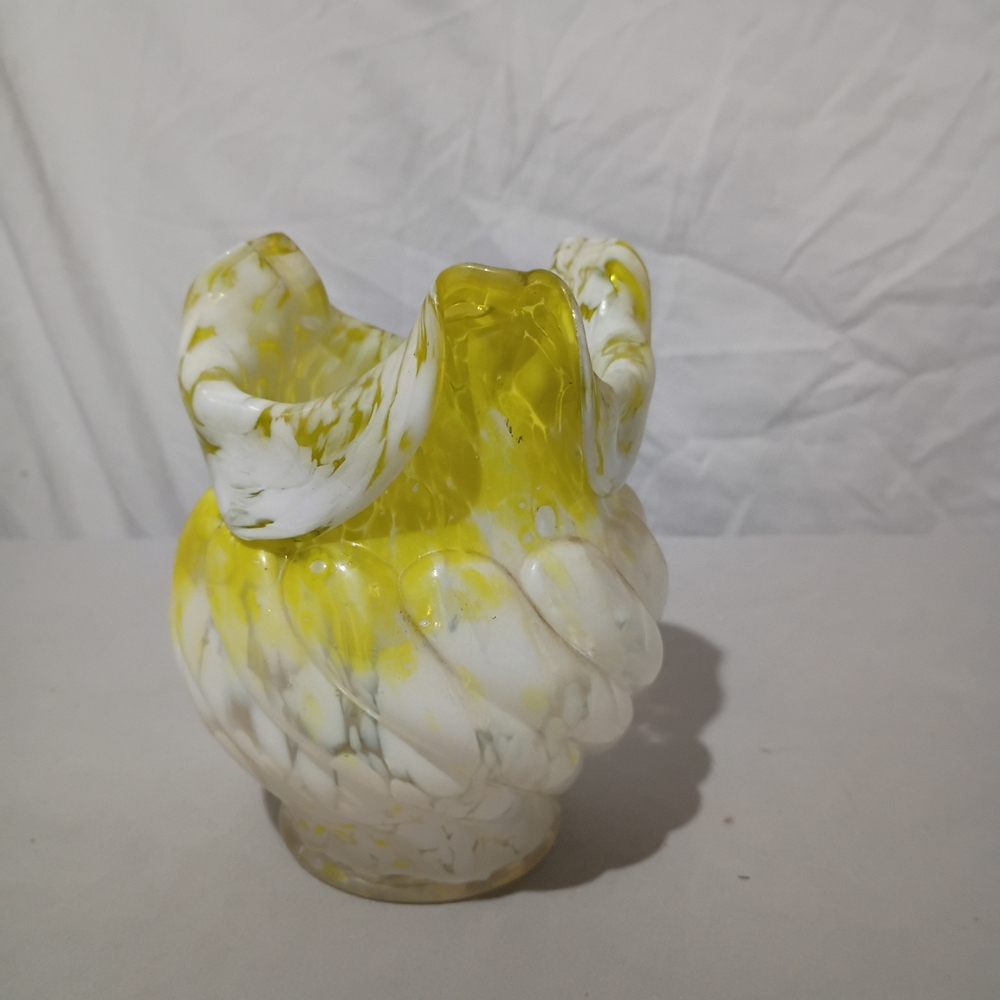 Vintage Hand Blown Yellow and White Swirled Glass Vase